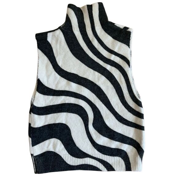 ZARA Women's Zebra Wool Blend Turtle Neck Tank Top Size Small - Picture 2 of 5